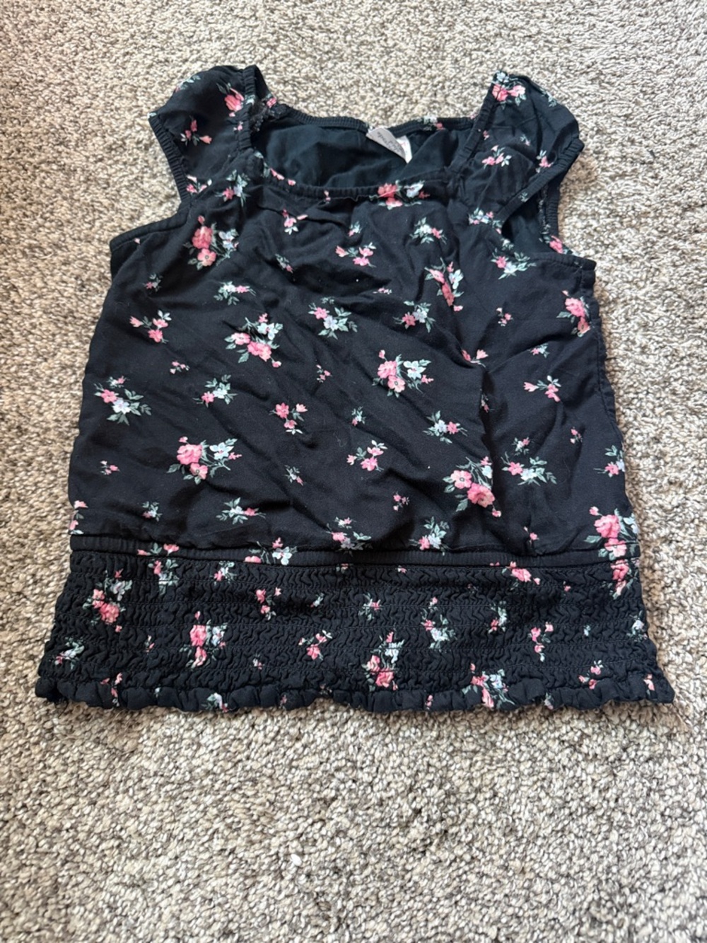 abercrombie kids Black Floral Ruffle Sleeve Top - Pink & Green Print